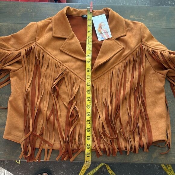 PRETTYGARDEN Fringe Faux Suede Leather Jackets Tassel Motorcycle Cropped Coat - Picture 12 of 15